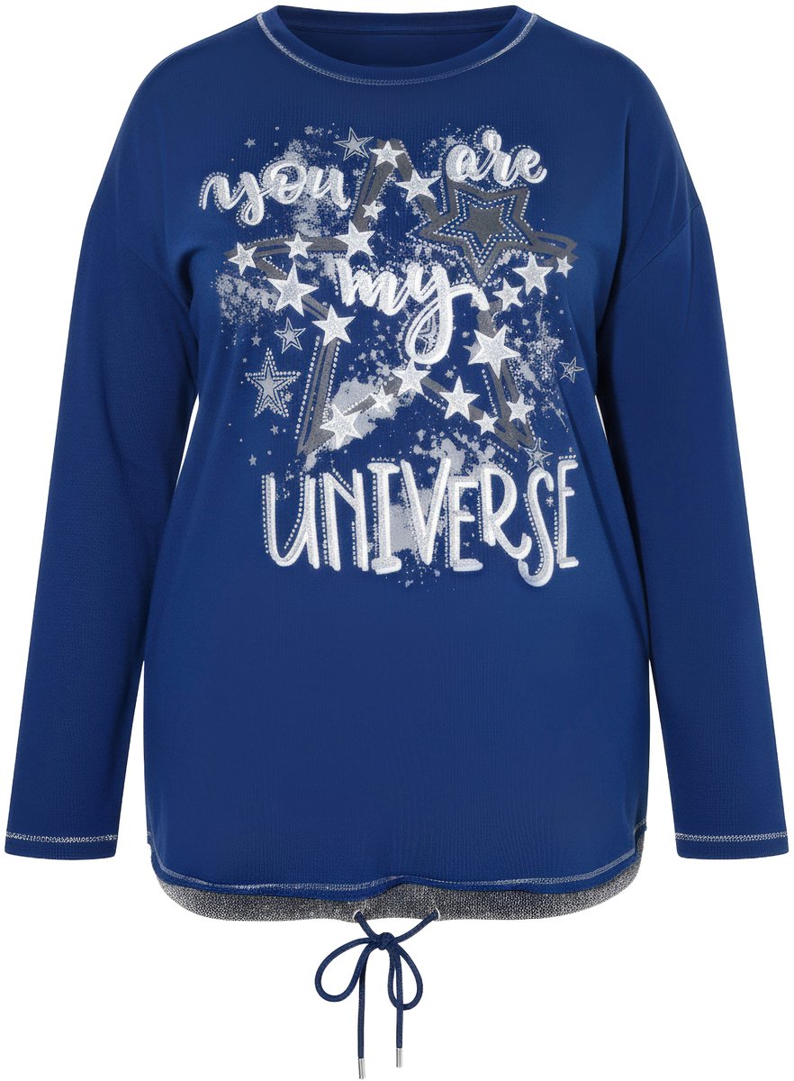 Angel of Style - Dames - Sweatshirt loose fit Universe-print zoom met trekkoord - Donkerblauw - Maat 60