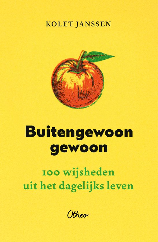 Boek 'Buitengewoon gewoon' met een rode appel op een gele achtergrond.
