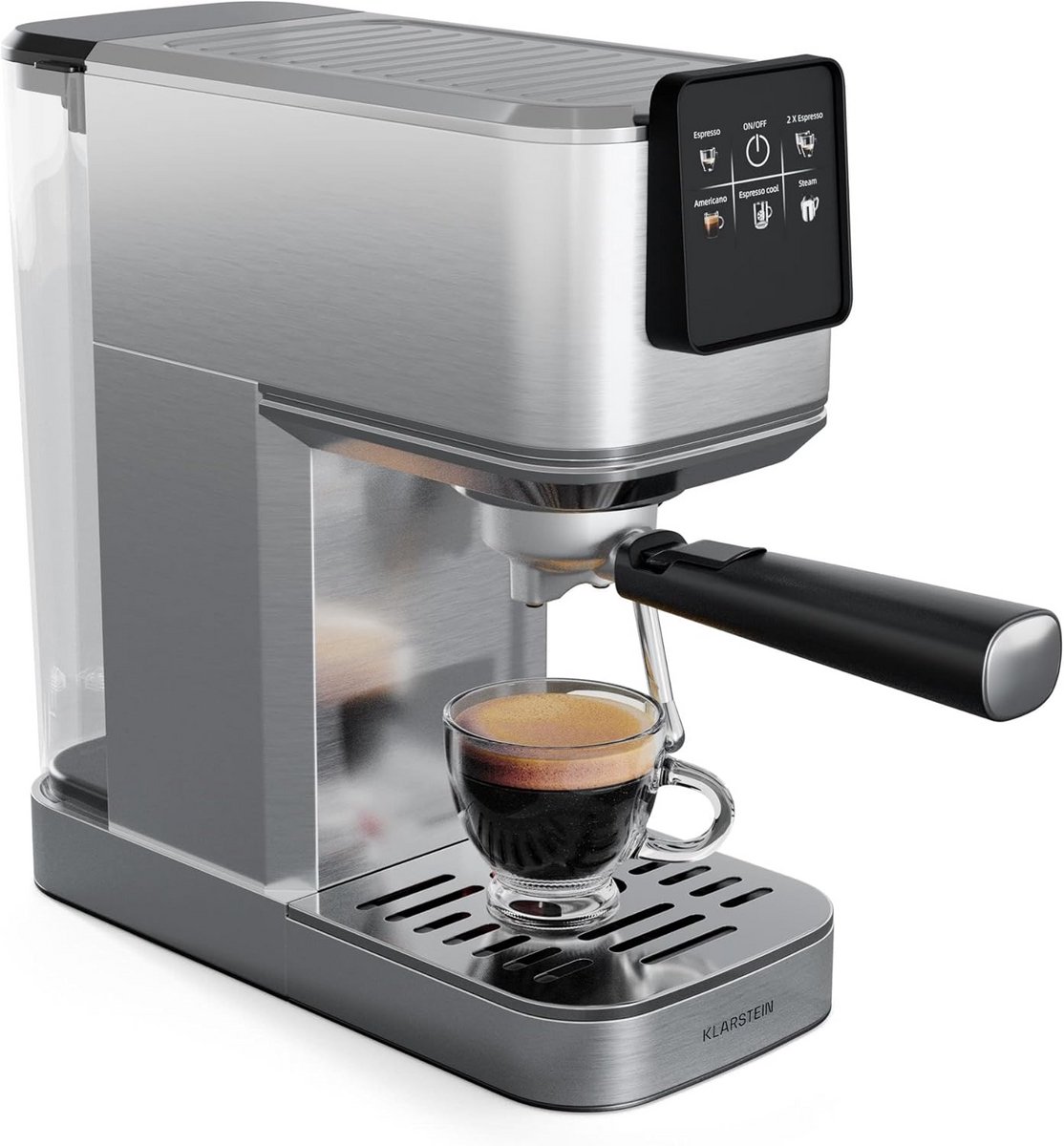 Slanke Espressomachine met 20 Bar Druk en Stoomfunctie - Roestvrij Staal