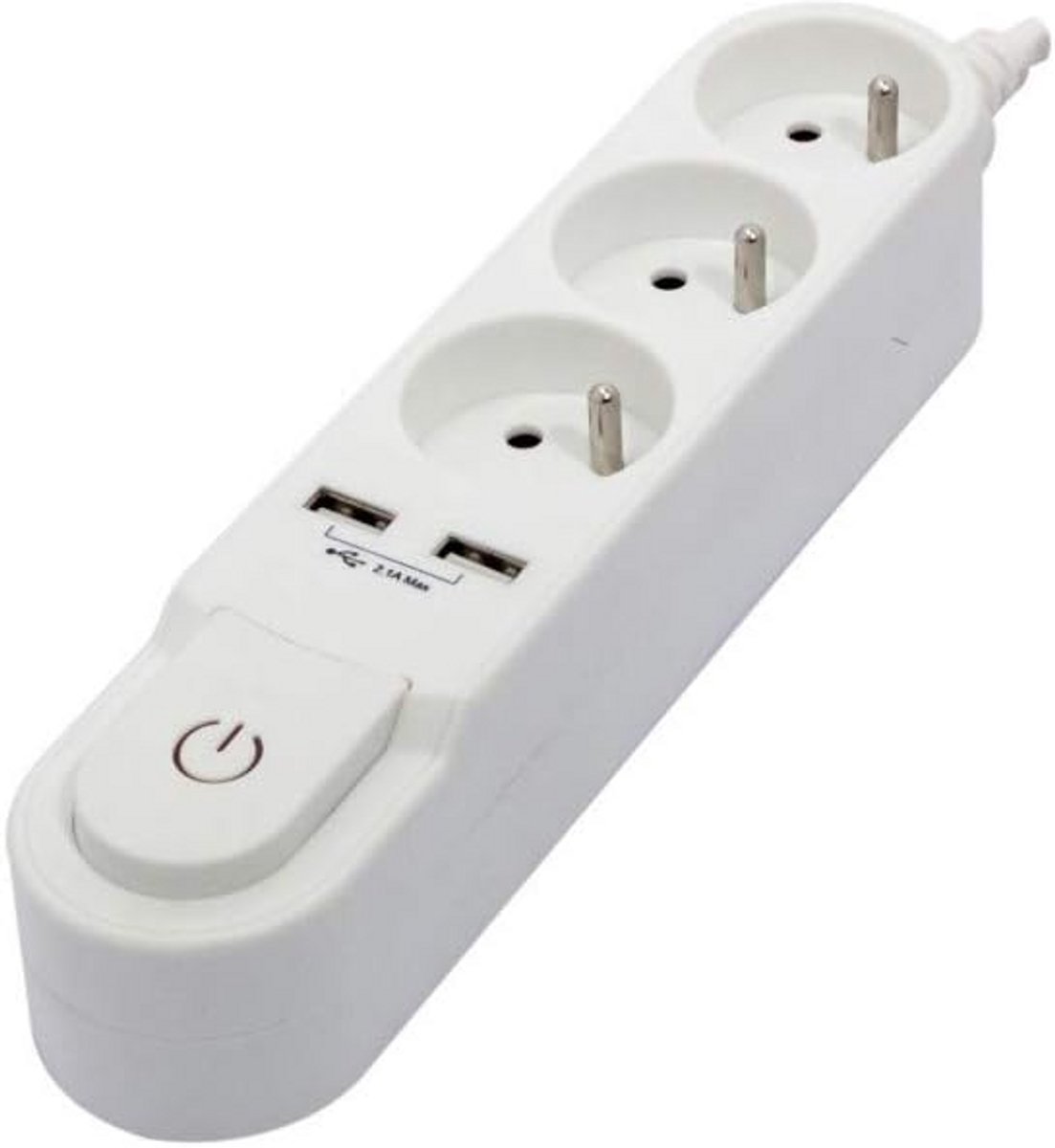 Designstekkerdoos met Schakelaar 3x 16A + 2x USB - 1,5m Kabel - Wit