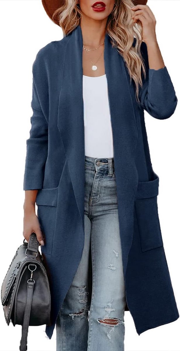 Lange Gebreide Vest voor Dames met Sjaalkraag, Effene en Elegante Damesvest voor Herfst en Winter
