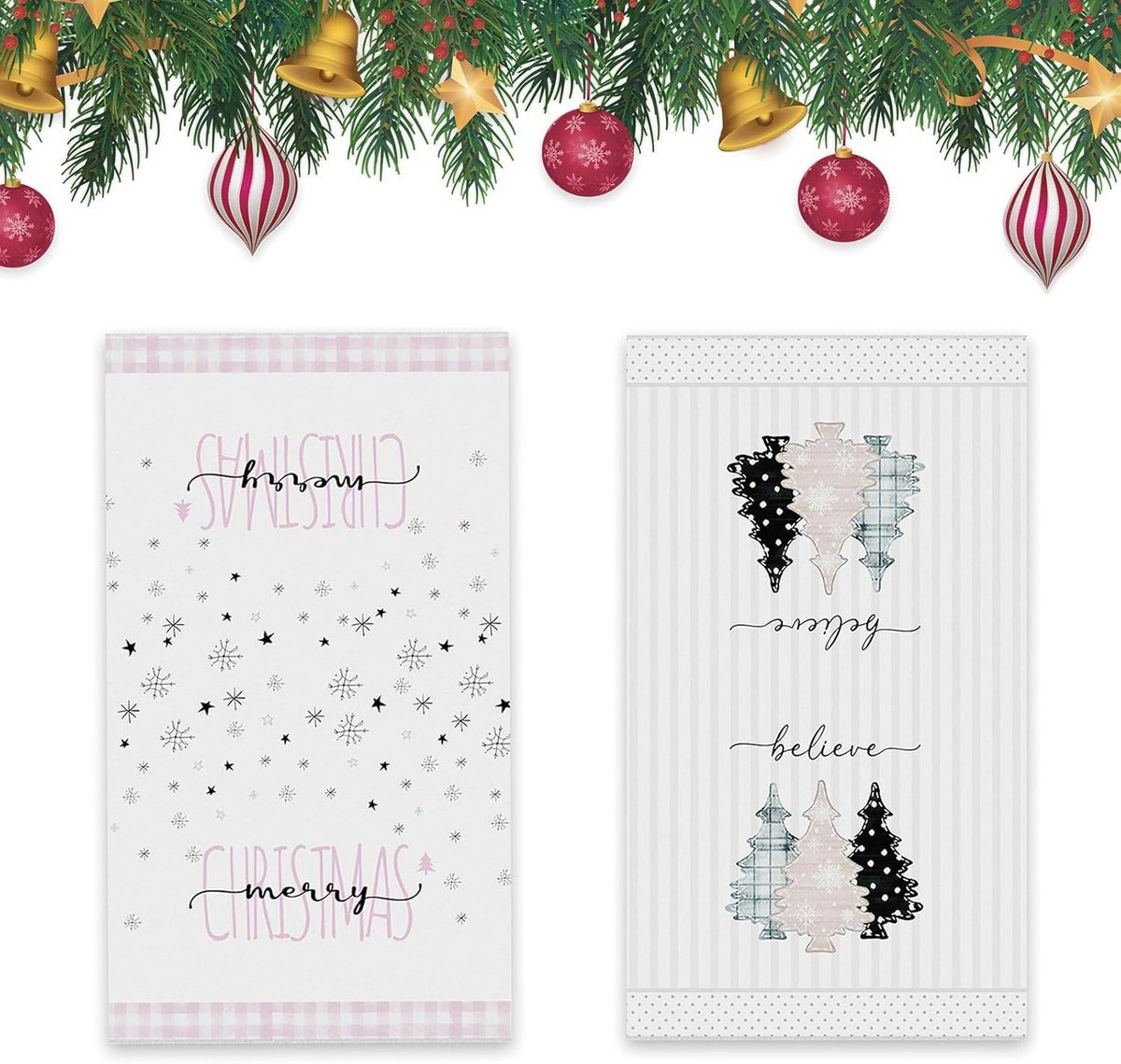 2-Pack Kerst Keukenhanddoeken, Absorberend en Sneldrogend (45x66 cm)