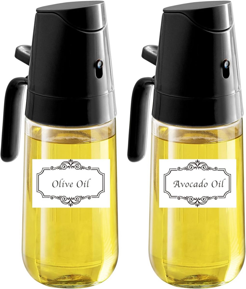 2 stuks glazen oliesproeier 500 ml 2-in-1 oliefles voor airfryer salade frituren BBQ