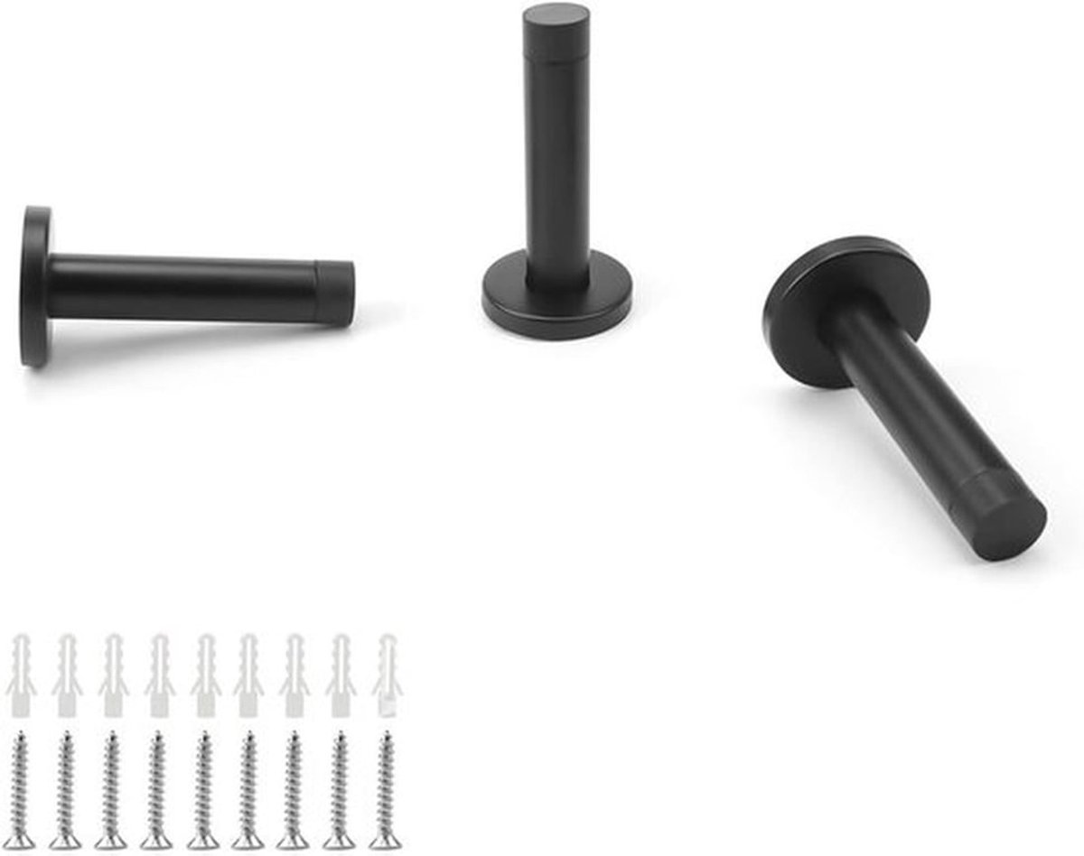 Set van 3 wanddeurstoppers 86 mm roestvrij staal antislip - Deurbeschermers voor bescherming van deuren en muren