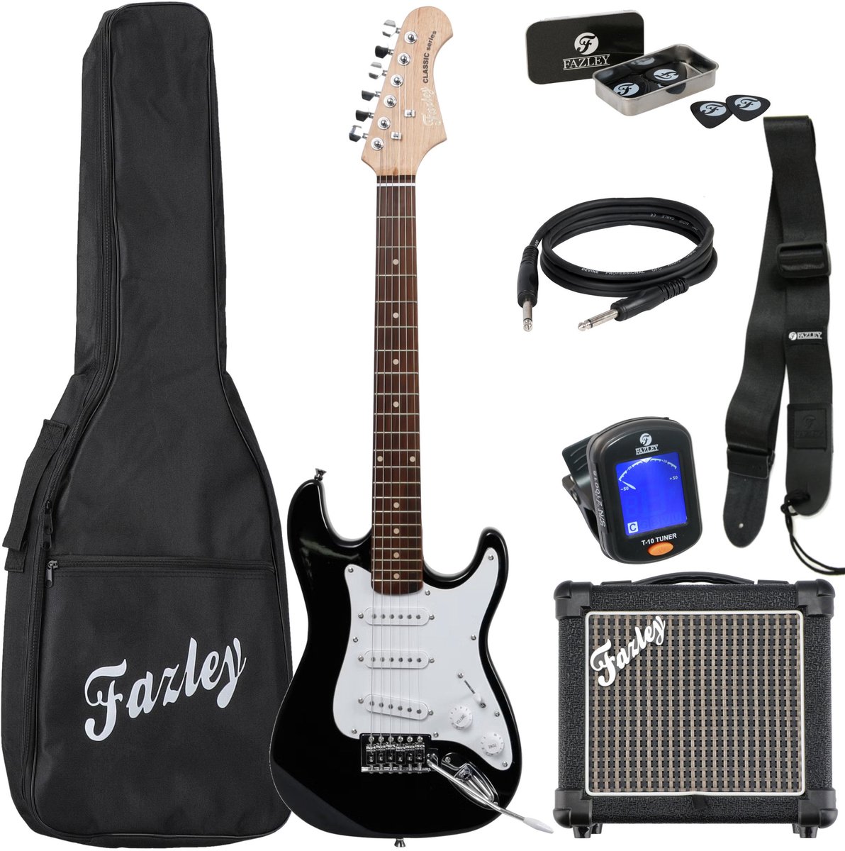 Elektrische gitaar 3/4 - incl. versterker, tas - Zwart - Fazley FST034