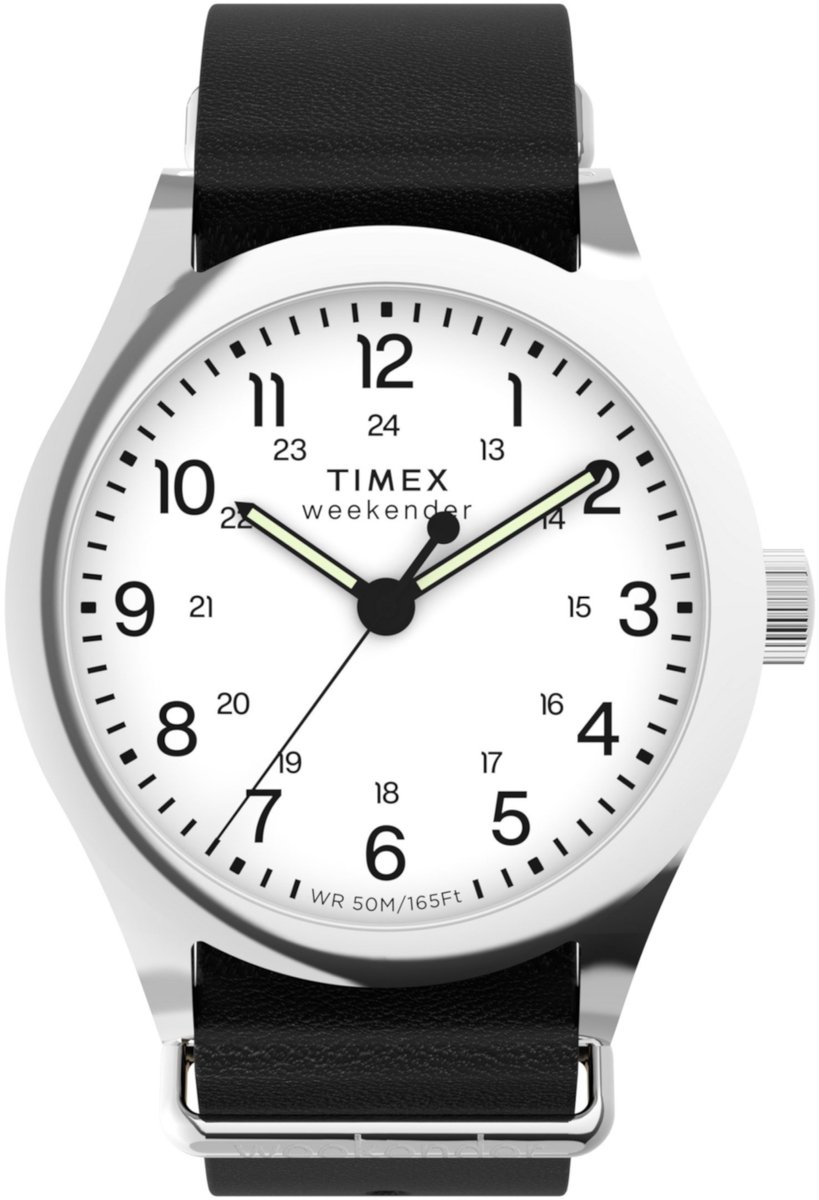 Timex Timex Weekender New England 3 Hand Quartz Analoog Horloge Zwart Kast: 100% Roestvrij Staal | Armband 100% Leer 39 mm TW2Y35800AJ, TW2Y35900AJ