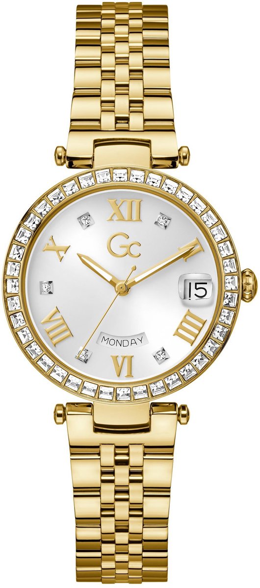 Gc Gc Flair Crystal Quartz Analoog Horloge Geel Goud Kast: 100% Roestvrij Staal | Bracelet 100% Roestvrij Staal 34 mm Z01022L6, Z01024L3
