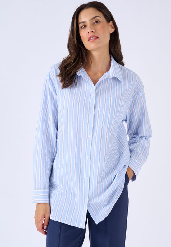 Damart - Chemisier rayé popeline coton - Dames - Blauw - 48