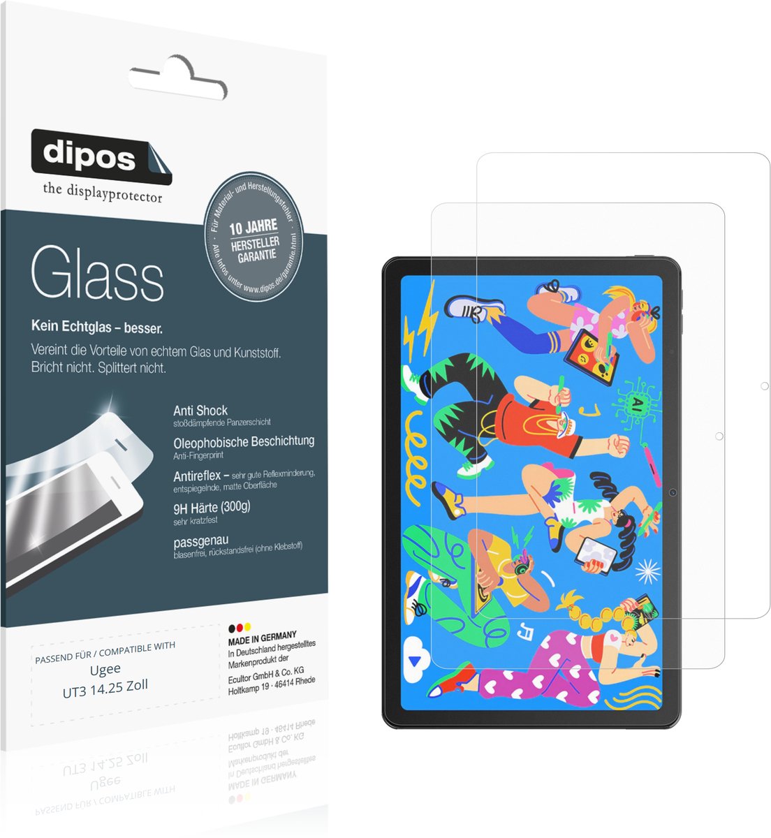 dipos – 2x Matte Pantserfolie geschikt voor Ugee UT3 14.25 Zoll | 9H Screenprotector
