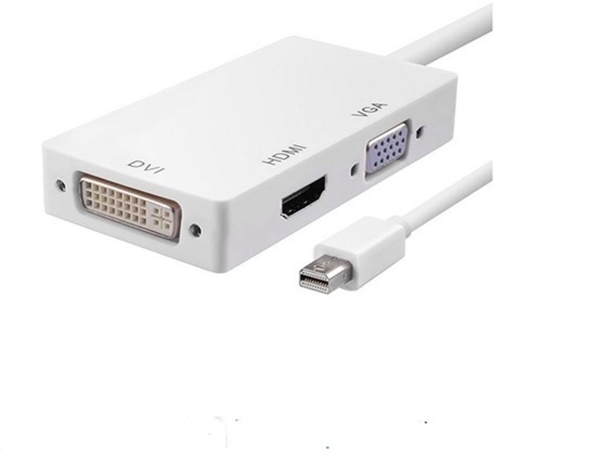 3in1 mini DisplayPort DP Male naar DVI, HDMI en VGA Female - Wit