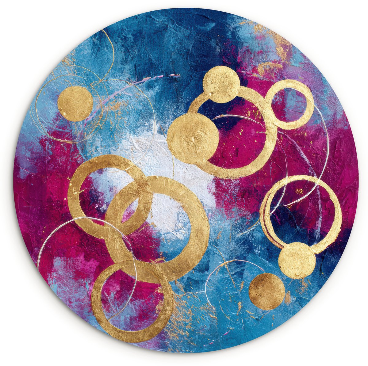 WallCircle Wandcirkel 90x90 cm - Muurcirkel Cirkels - Goud - Abstract - Muurdecoratie woonkamer - Wanddecoratie slaapkamer - Kamer decoratie accessoires - Ronde schilderijen