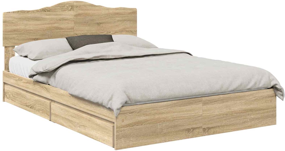 Tweepersoonsbed | Dubbelbed | Volwassenenbed | Opslag bed met lade Sonoma Eiken 160 x 200 cm Bewerkt hout