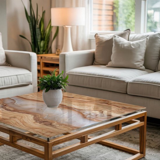 Plateau de table Coloray - Plateau de table en verre trempé - 50x50 cm - Beige - Plateau de table en verre - Plateau de table extérieur - Plateau de table pour extérieur - Plateau de table extérieur - Plateau de table libre décoration du salon