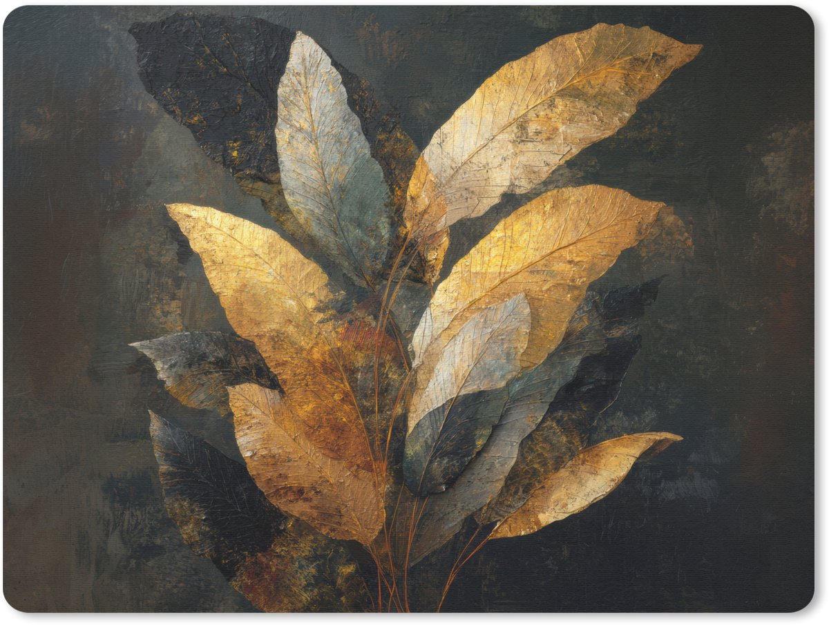 Muismat 23x19 cm - Mousepad Gouden Bladcompositie – Botanische Luxe - Muismatten