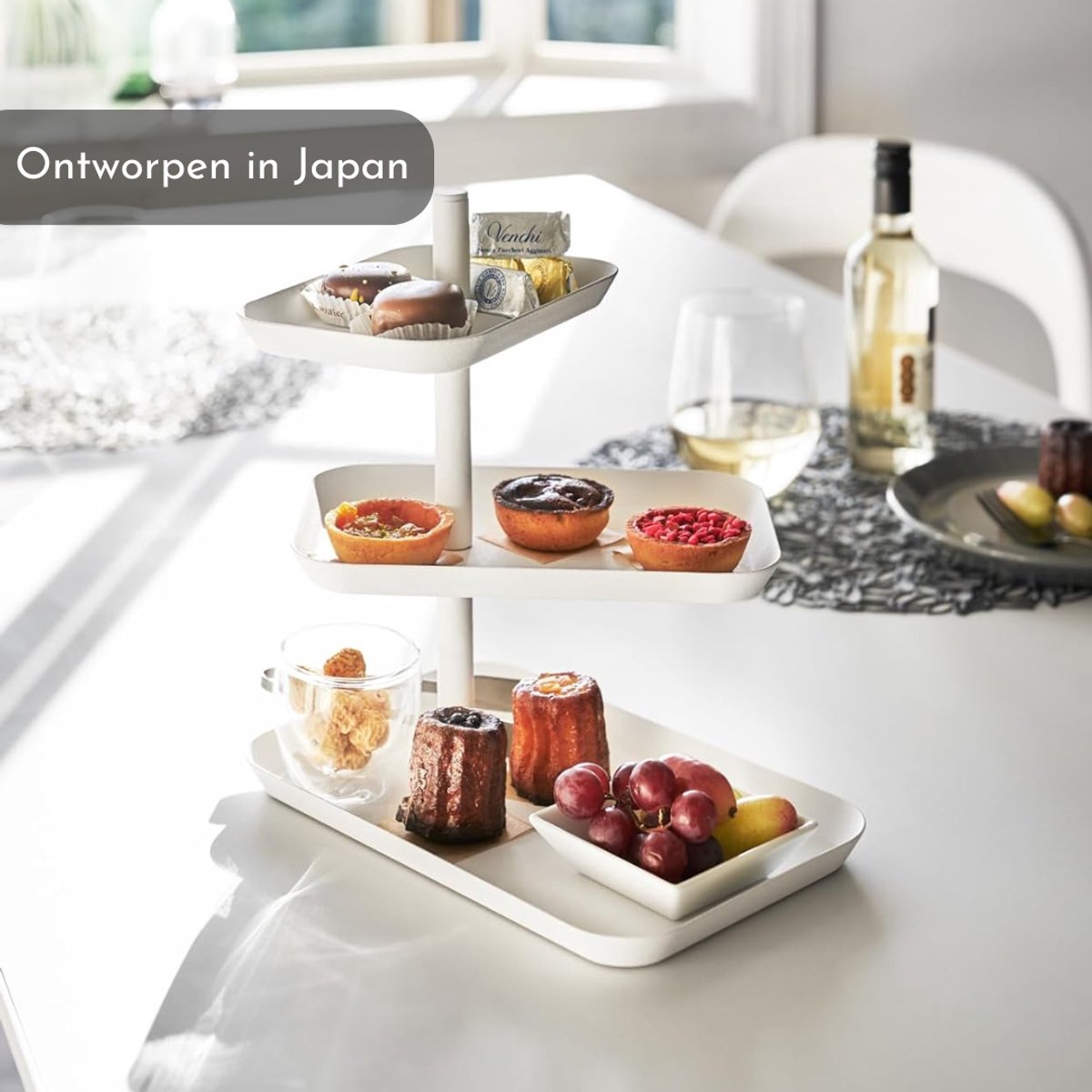 Quvo® Serveertoren - Etagere - Tapasplank - Wit - 16cm x 25cm x 26cm
