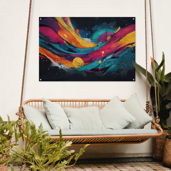 Affiche de jardin 120x80 cm - Décoration de jardin Bandes - Vagues - Coloré - Abstrait - Affiche pour le jardin - Décoration extérieure - Clôture tableau de jardin - Toile de jardin décoration murale - Décoration de balcon