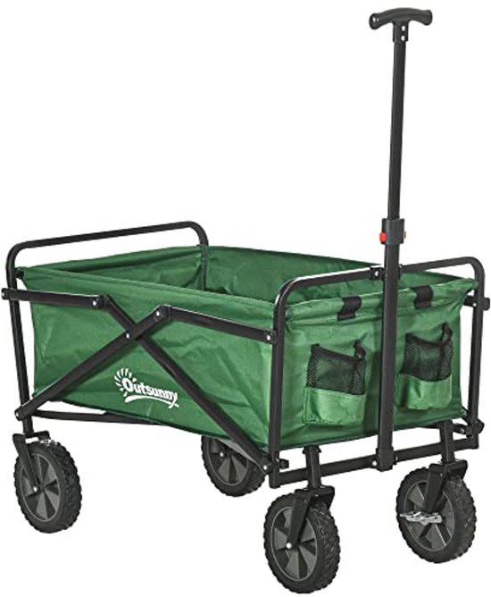 Opvouwbare trolley van 100 kg, robuuste en draagbare boodschappentrolley, strandwagen met offroad-wielen en bekerhouder, trolley voor winkelen, sport, kamperen in de open lucht, zwart Opvouwbare trolley van 100 kg, robuuste en draagbare boodschappentrolley, strandwagen met offroad-wielen en bekerhouder, trolley voor winkelen, sport, kamperen in de open lucht, zwart