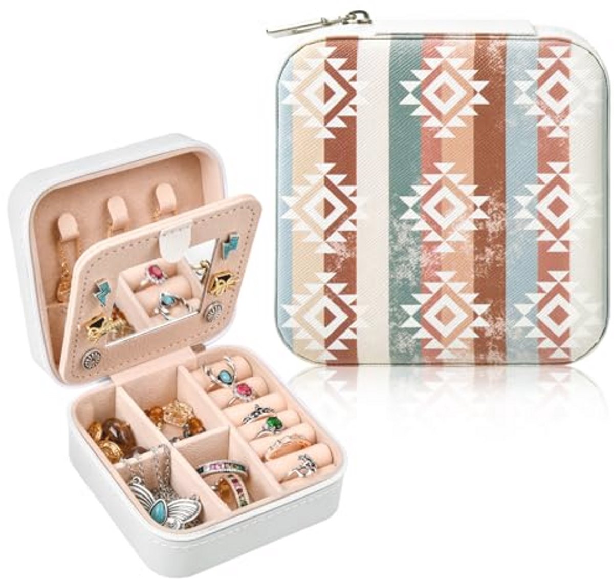 Sieradendoosje Boho Print voor Reizen - Draagbare Organiser voor Vrouwen