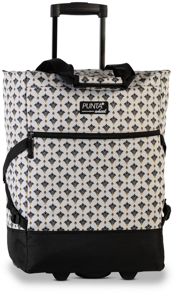 Punta Wheel Trolley Shopper Beige/Blauw met Patroon