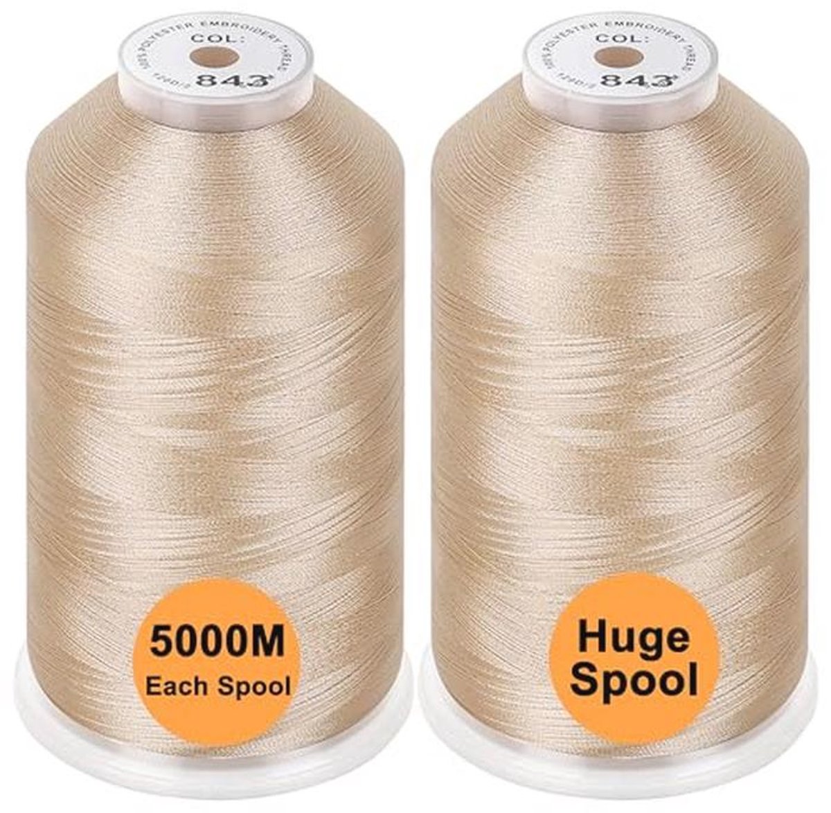 Set van 2 Polyester Machine Borduurgaren - Enorme Spoel 5000M voor Borduurmachines - Beige