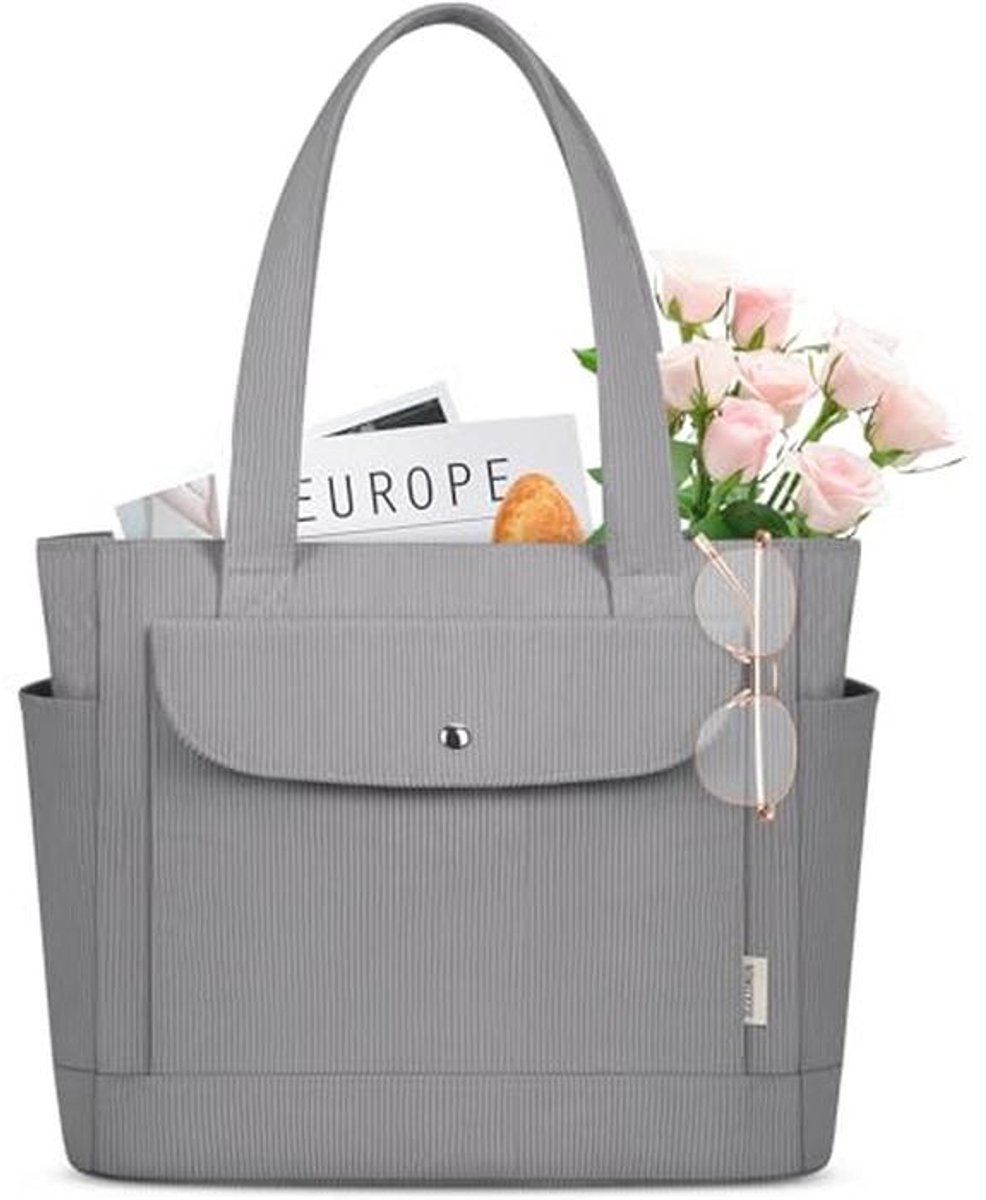 Grote Corduroy Draagtas voor Vrouwen met Magnetische Drukknoop en Rits voor Werk en Vrije Tijd