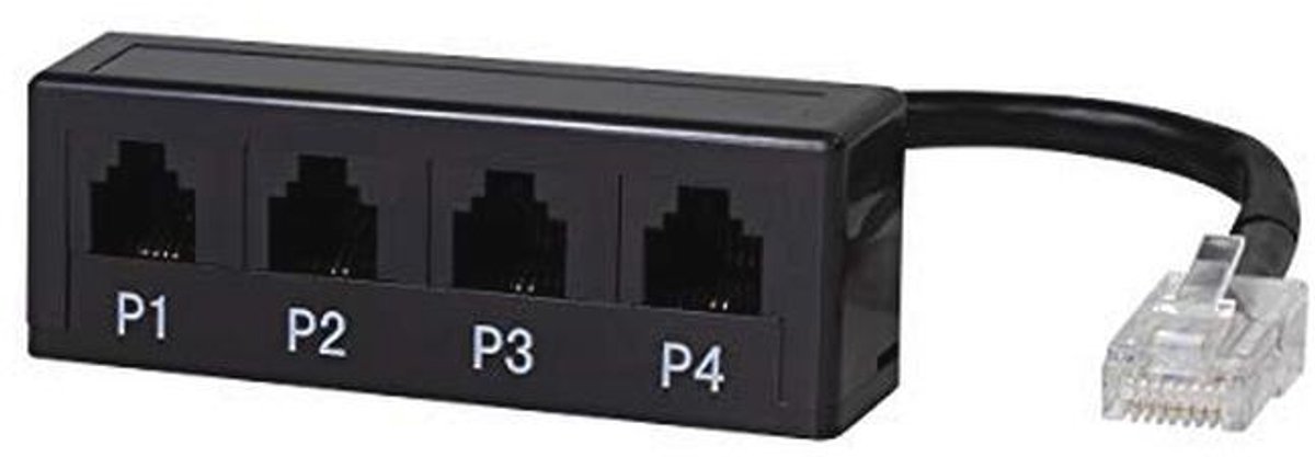 Modulaire adaptersplitter met 4 poorten voor RJ45 en RJ11