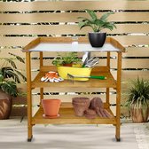 Oppottafel met schap 108x35x75 cm massief grenenhout wasbruin