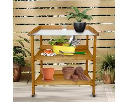 Lendo Online - Oppottafel - Tuinwerktafel - Plantentafel - Werktafel voor tuin - Tuinwerkbank met gegalvaniseerd werkblad - 76x37x92 cm - vurenhout - bruin