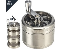 Maomi™ Precision Grind 63 - RVS - 63MM Diameter - 4 Lagen - met Schepje - Crusher - Kruiden vermaler - Grinder - Metaal - Vermaler