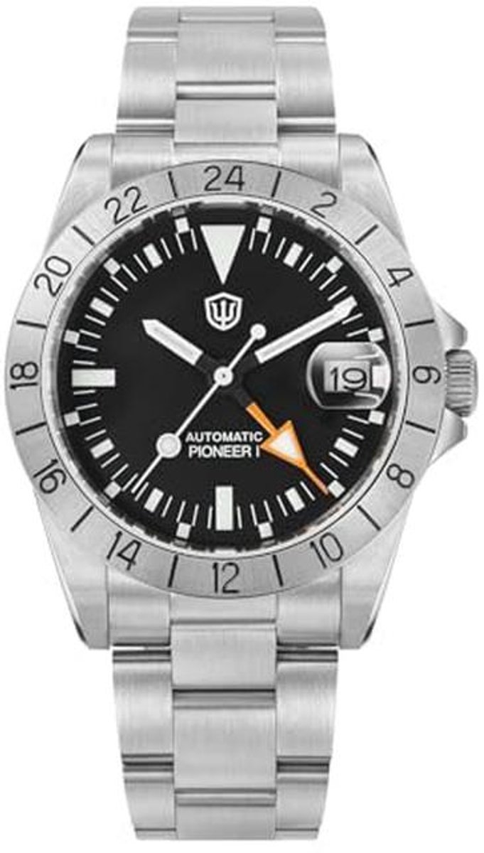 Duikhorloge voor heren met twee tijdzones - Automatisch polshorloge met saffierglas, 100 m waterdicht