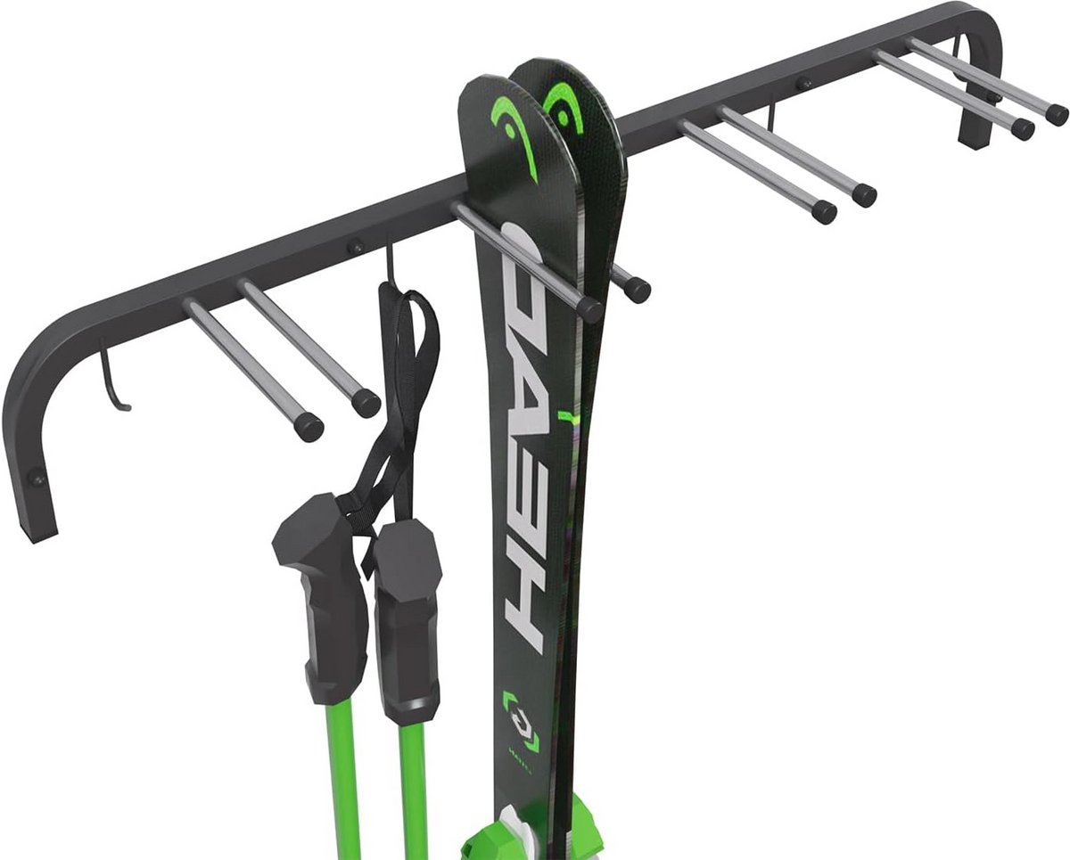 Ruimtebesparende skihouder voor 4 paar ski's en wandelstokken – 83 cm met rubberen coating