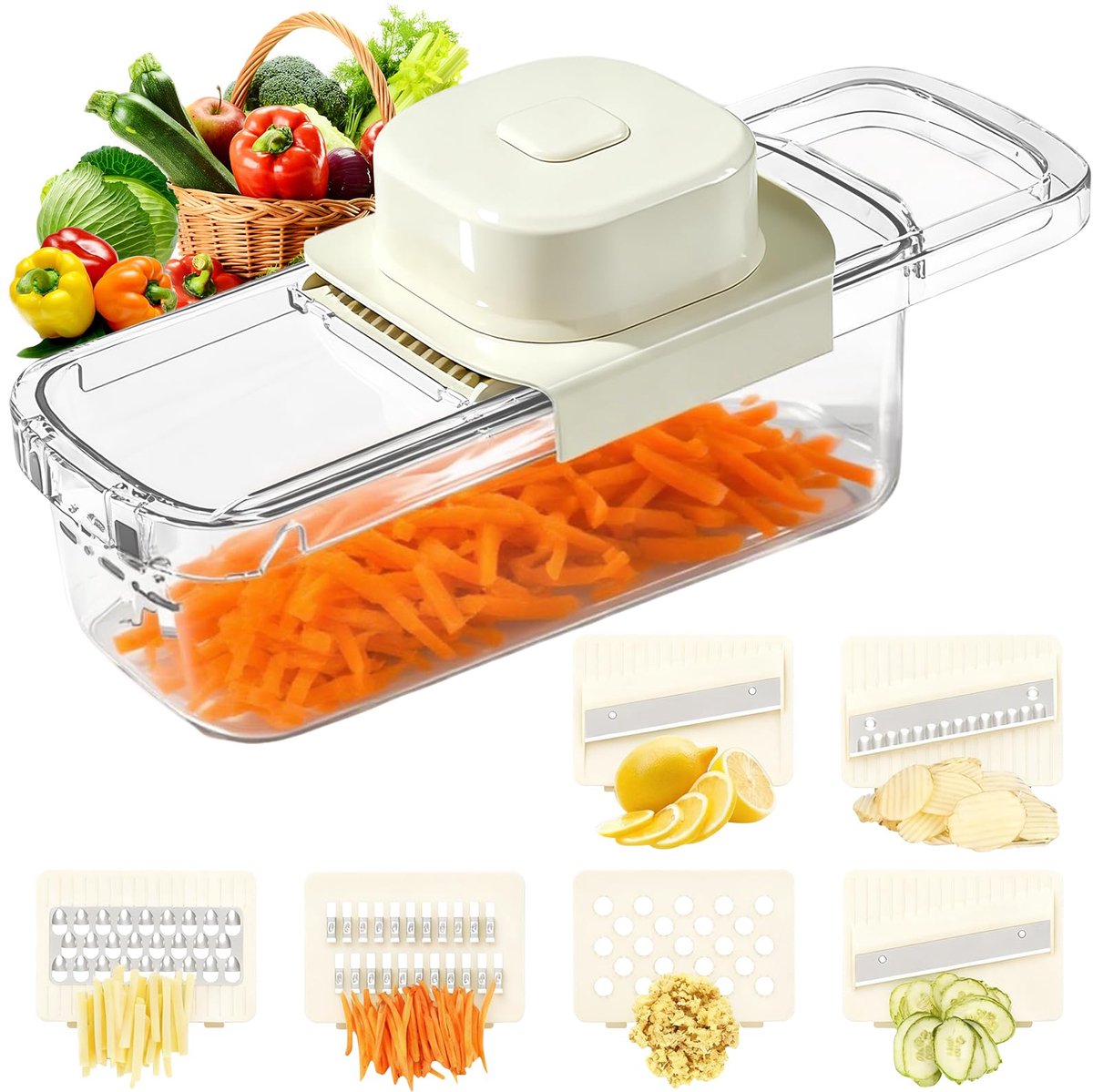 Unyqoos® Multifunctionele 6-in-1 Groentesnijder Met Veiligheidsbescherming en Opvangbak