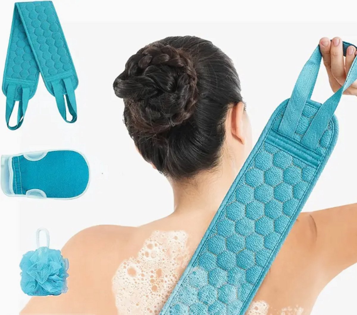 Gadgetpoint - Lichaamsborstel - Rug Schrobber - Handschoen Spons - Bad & Douche - Set van 3 - Blauw
