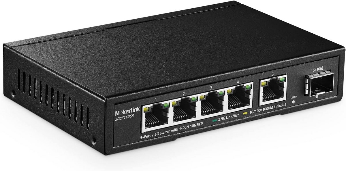 5-Poorts 2.5G Netwerk Switch met 10G SFP, Ventilatorloos & Stil