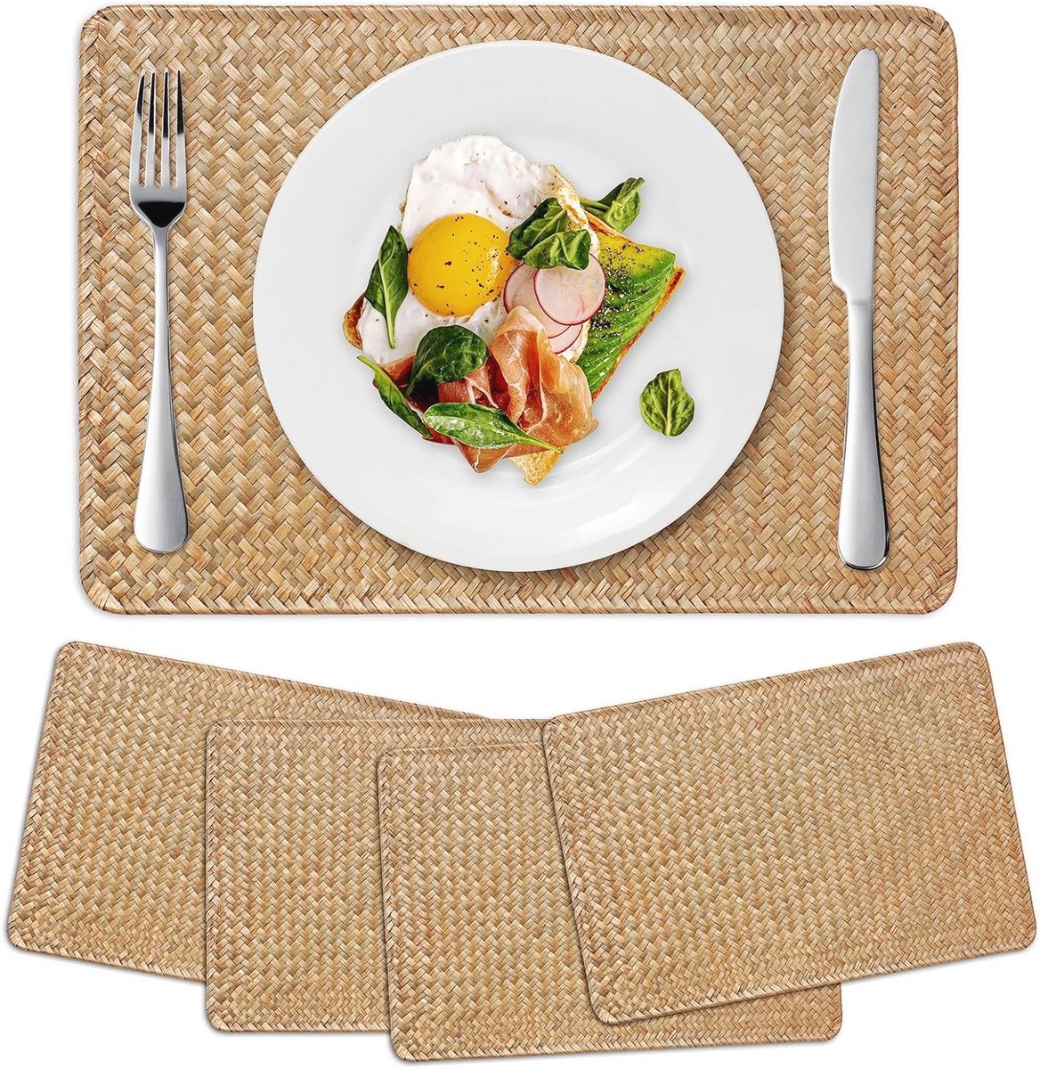 Geweven Placemats Set van 4 - Natuurlijke Zeegras Tafelmatten voor Eettafel