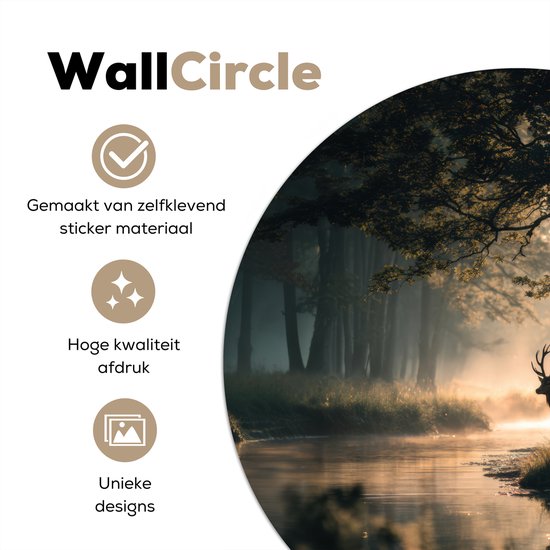 WallCircle® - Cercle de papier peint 50x50 cm - Stickers muraux Cerf - Ruisseau forestier - Mystique - Cercle mural salon - Cercle mural chambre - Décoration murale autocollante - Accessoires de Décoration murale