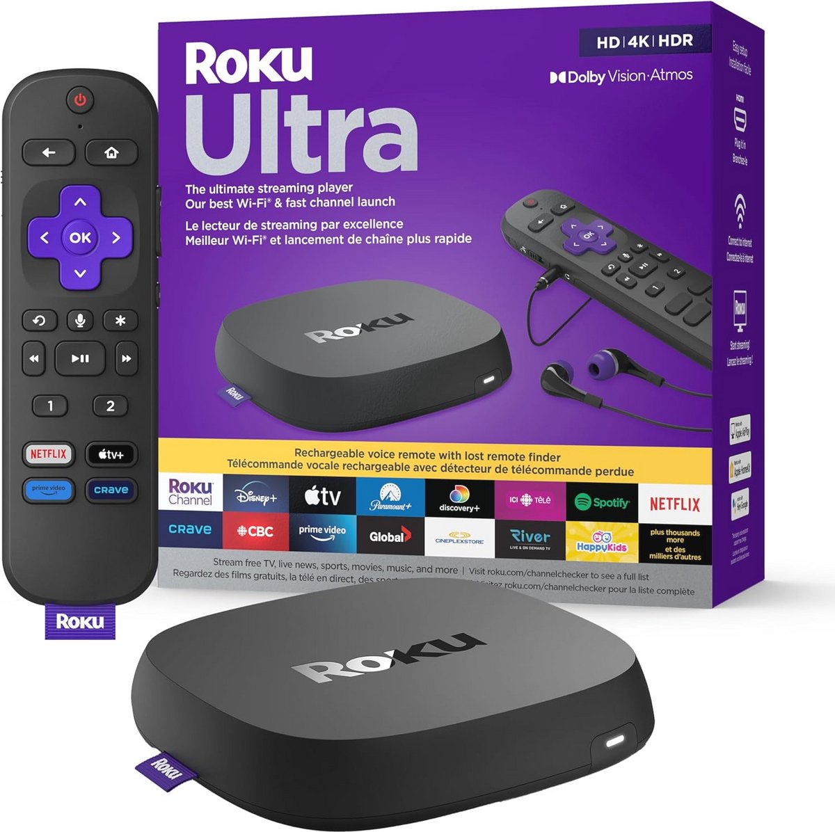 4K/HDR Streaming Speler met Spraakafstandsbediening, Ethernet en MicroSD - Inclusief Premium 6FT HDMI Kabel