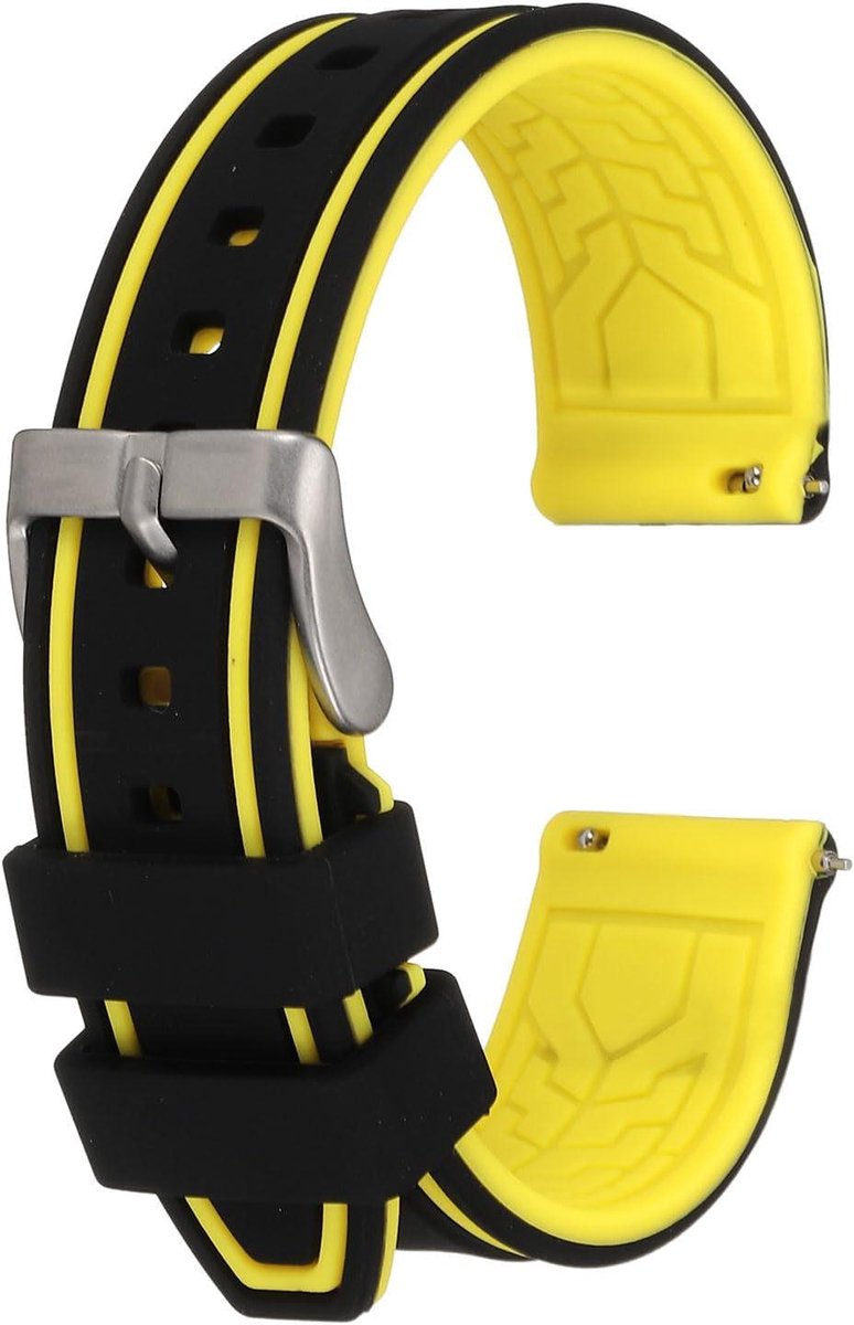 Allecta - Zwarte en Gele Siliconen Horlogebandjes met Snelsluiting 20 mm - Zacht en Comfortabel - Horloge Riem met Stijlvol Design