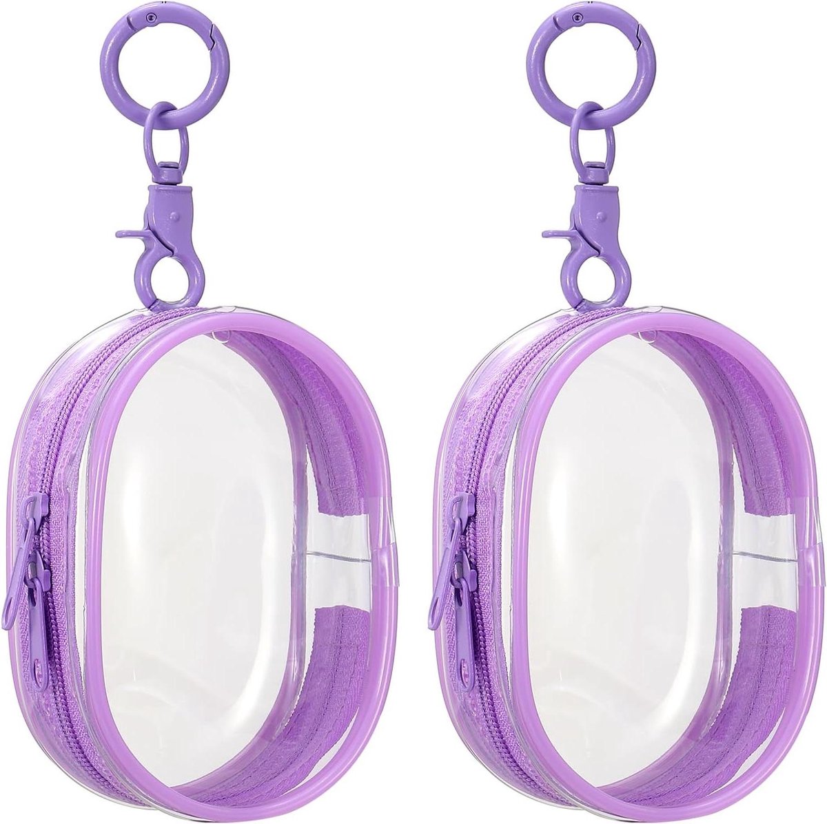 Allecta - Displaytas voor figuren, transparant, sleutelhanger, draagbare PVC tas, opslag voor kleine poppen, ritssluiting (ovaal, paars) - set van 2