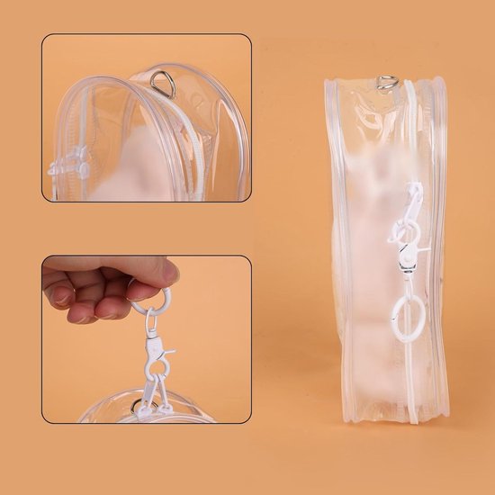 Beschermhoes voor Poppen - Waterdichte PVC-Tas - Set van 2 - Doorzichtige Figuren - Pompons - Sleutelhanger - Displaydoos - 19,5 x 10,5 cm — afbeelding 2