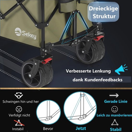 XXL Opvouwbare Bolderkar met Remmen - 150L, 150kg, Brede Banden voor Alle Terreinen van Merkloos — afbeelding 4
