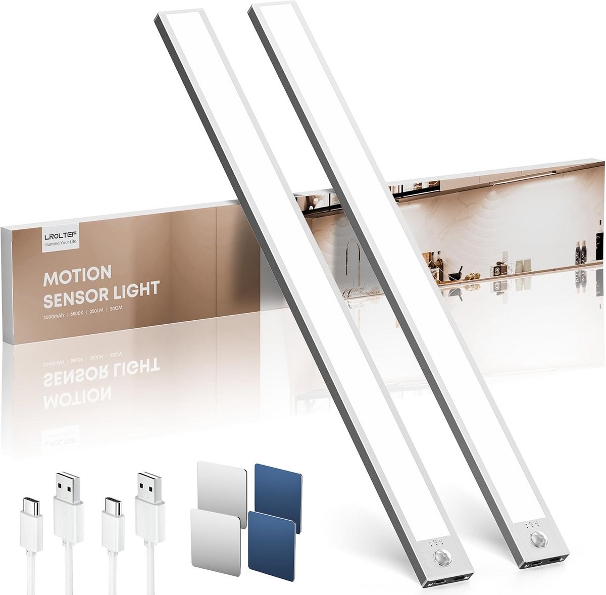 Kastverlichting met Bewegingsmelder - Dimbare Onderbouwlamp met USB Oplaadbaar