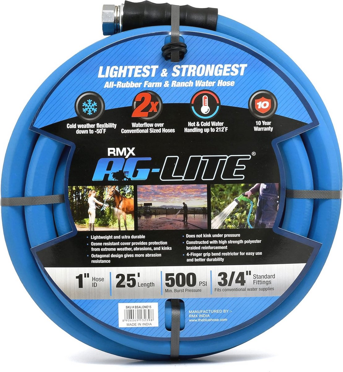 Ultralichte Rubber Tuinslang 1" x 25' voor Warm en Koud Water - 500 PSI, Weerbestendig en Knikvrij