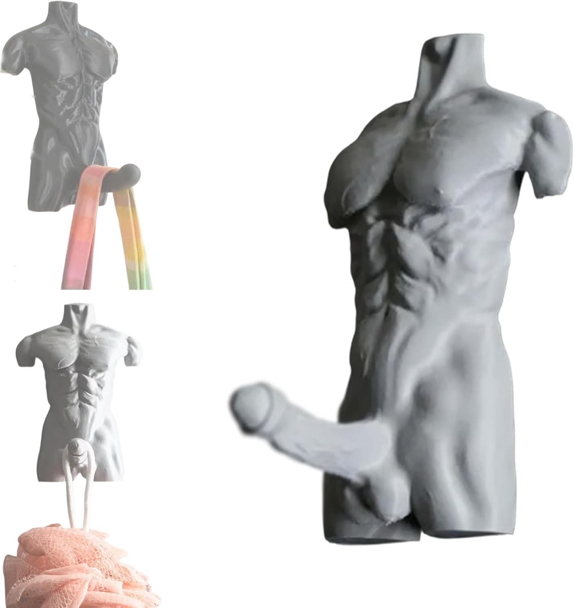 Ynkkvre - Handdoekhaakjes - Wandhaak - Muurhaak - Handdoekhouder - Ophanghaken - 3D Spiermodel Design - Met Lijm of Schroeven te Monteren - Max. 1,5 kg Draagkracht - Geschikt voor Badkamer & Gym - Cadeau voor Sportliefhebbers - Grijs