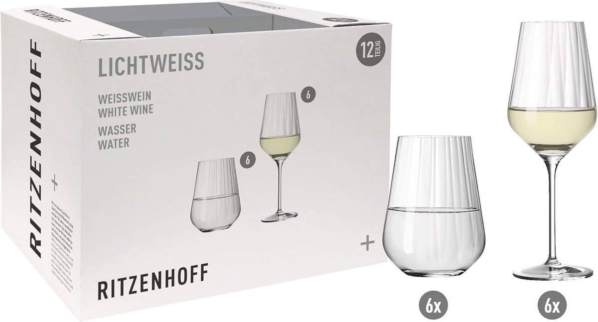 Set van 12 stijlvolle glazen voor witte wijn en water - elegant kristal, voor 300 ml