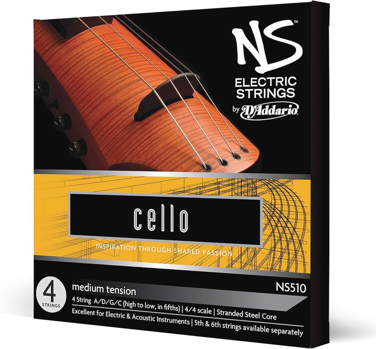 Elektrische Cello Snarenset - Meervoudig Gedraaide Stalen Kern - Medium