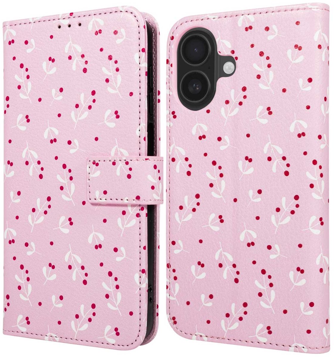 imoshion Hoesje - Geschikt voor Apple iPhone 16 - Design Bookcase smartphone - Blush Berries