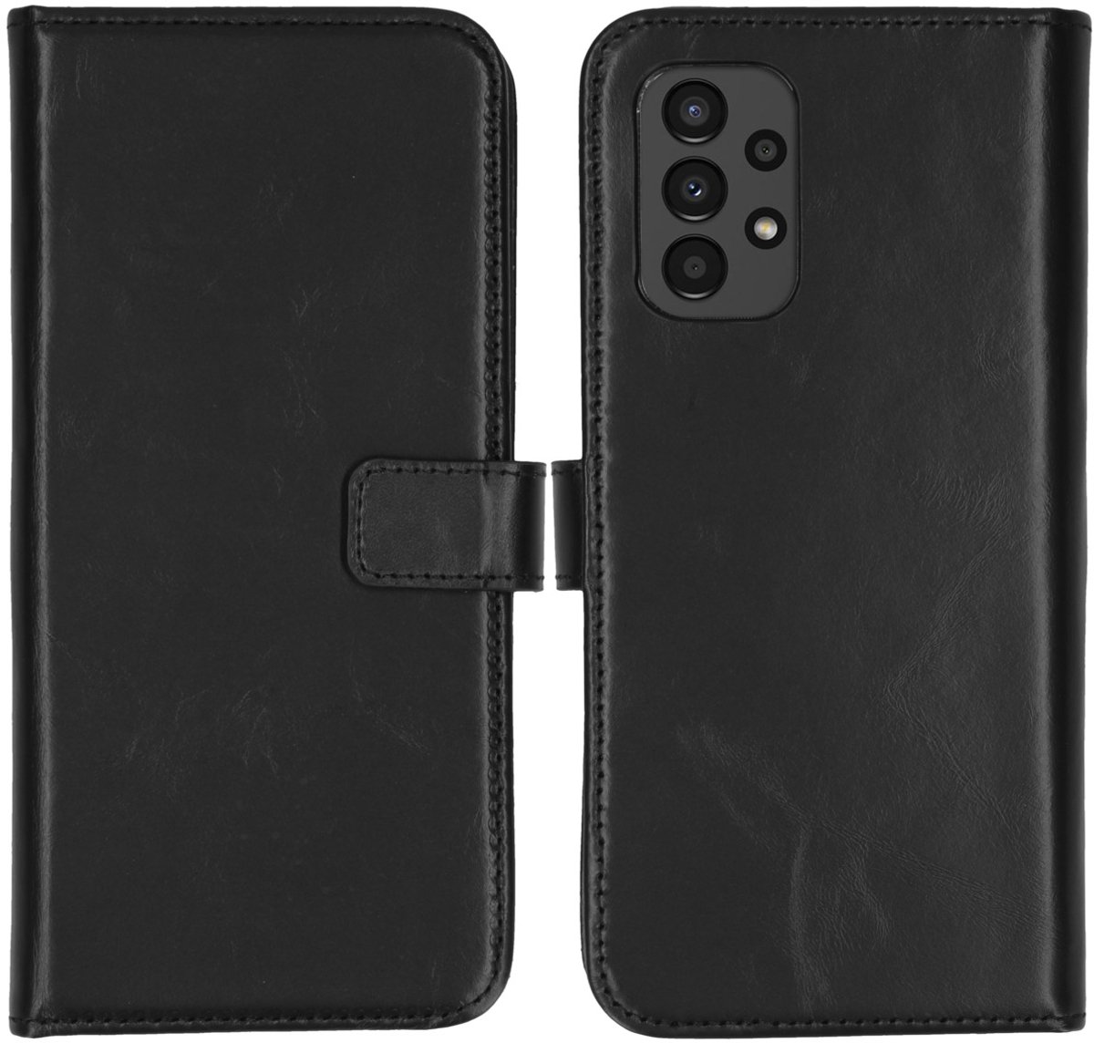 Selencia Hoesje - Geschikt voor Samsung Galaxy A13 (4G) - Echt Lederen Bookcase - Zwart