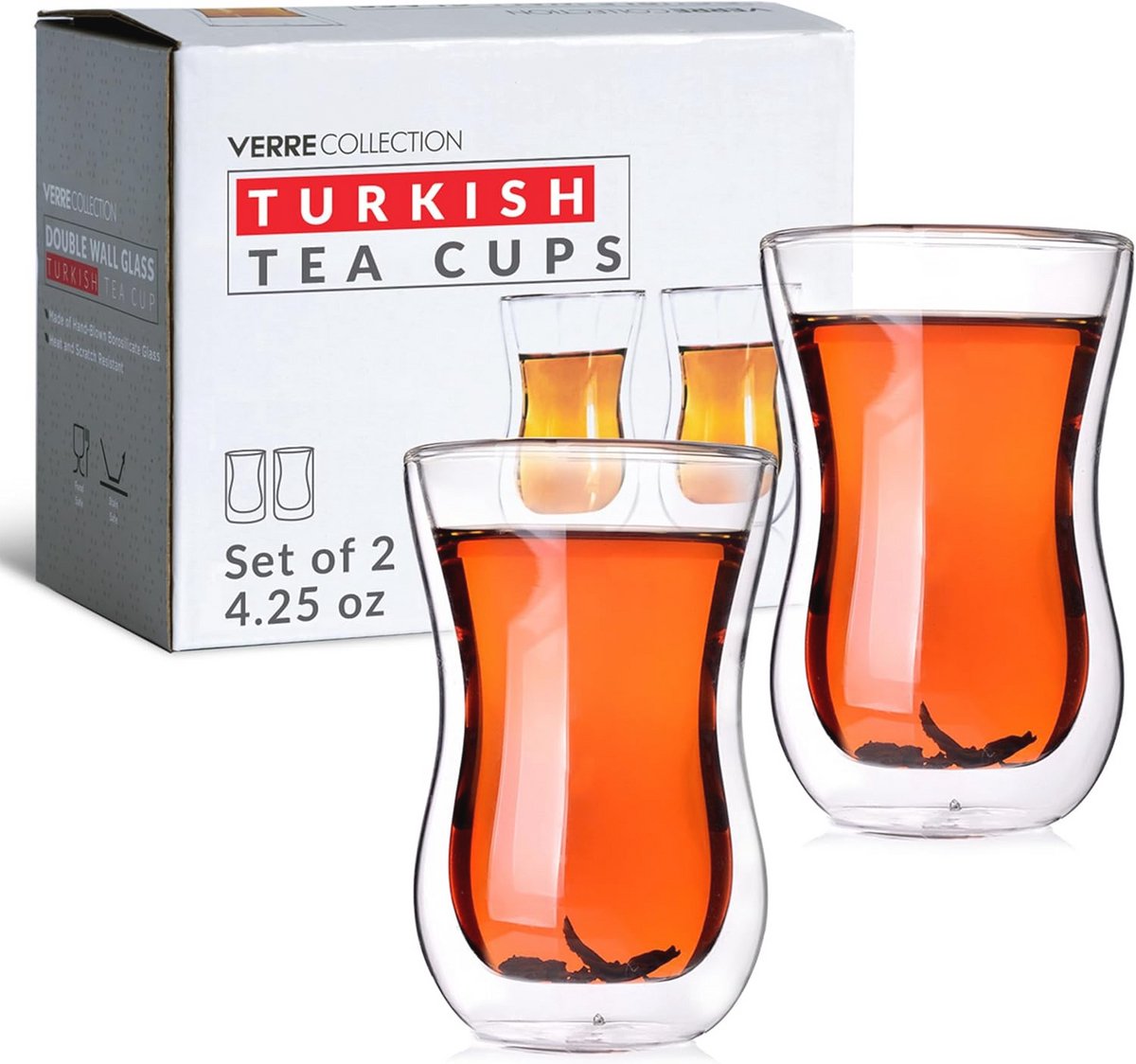 Dubbelwandige Turkse Theeglasbekers Set van 2 - Thermo-isolatie voor Hete Dranken
