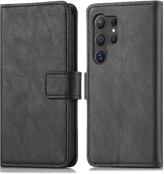 Samsung Galaxy S24 Ultra Hoesje Bookcase Zwart Kunstleer Wallet Pasjeshouder Standaardfunctie
